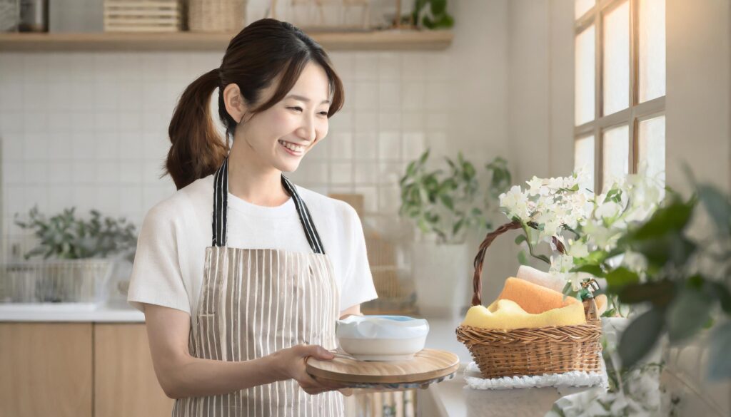 家事が楽になって笑顔のお母さん